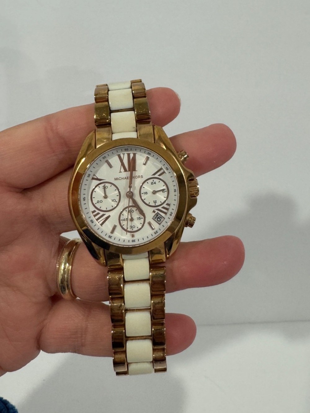 Michael Kors Gold and White Ceramic Link Chronograph Watch